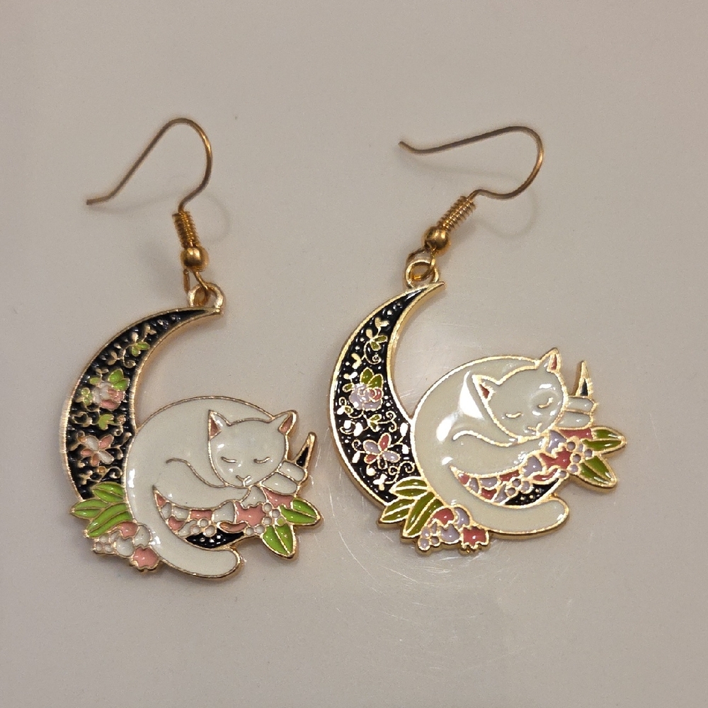 Gold and Black Cat Earrings